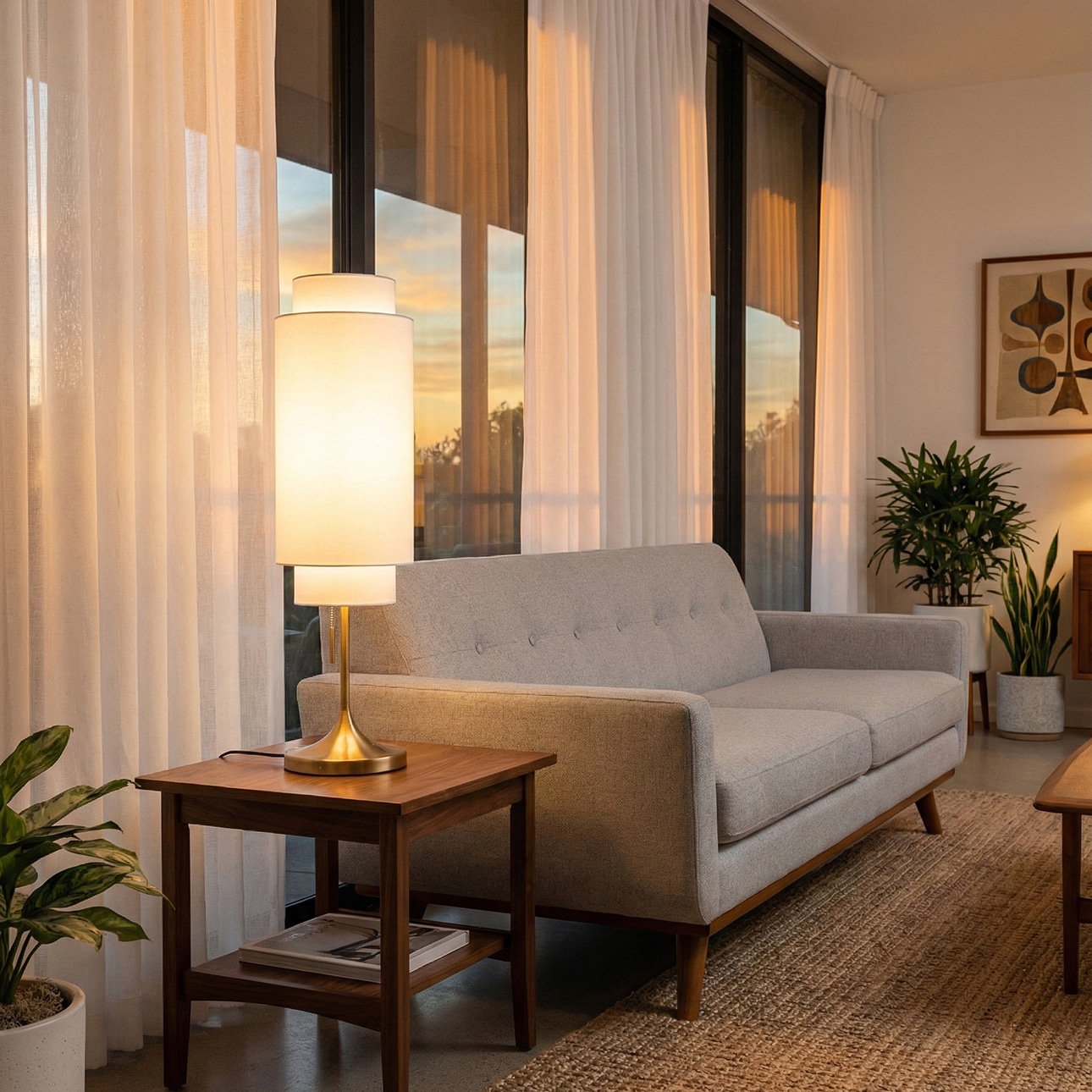 Lollipop Table Lamp in Black Nickel with White Double Linen Shade