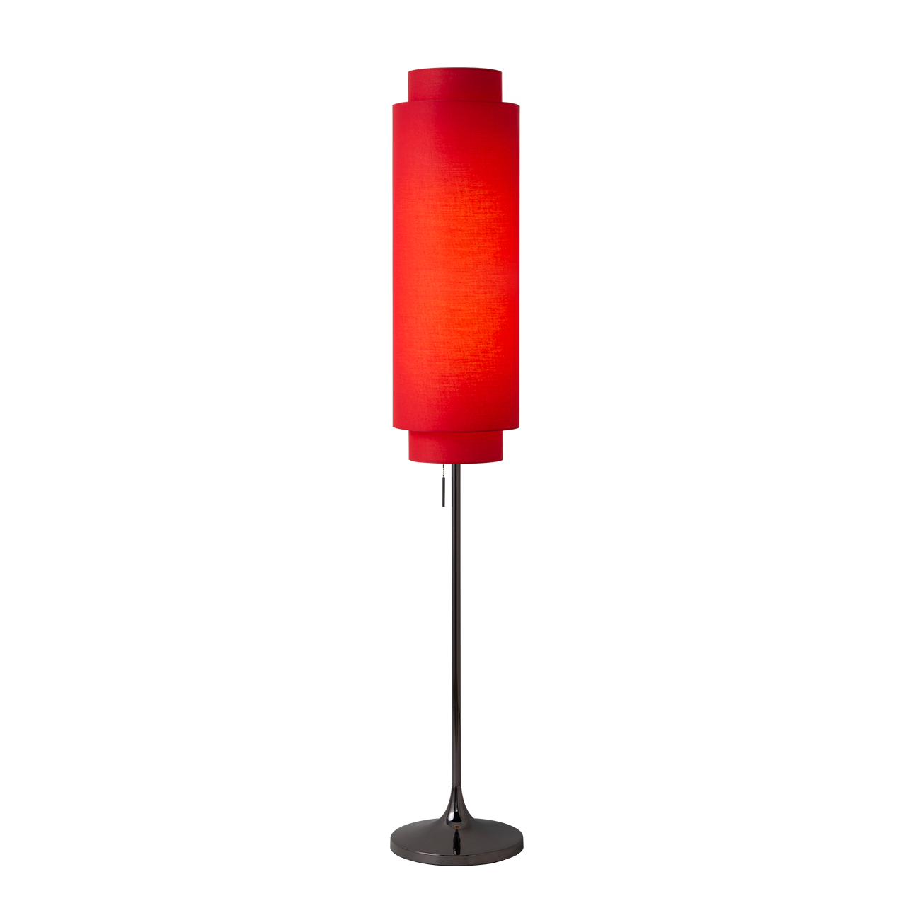 Lollipop Floor Lamp in Black Nickel with Crimson Red Double Linen Shade