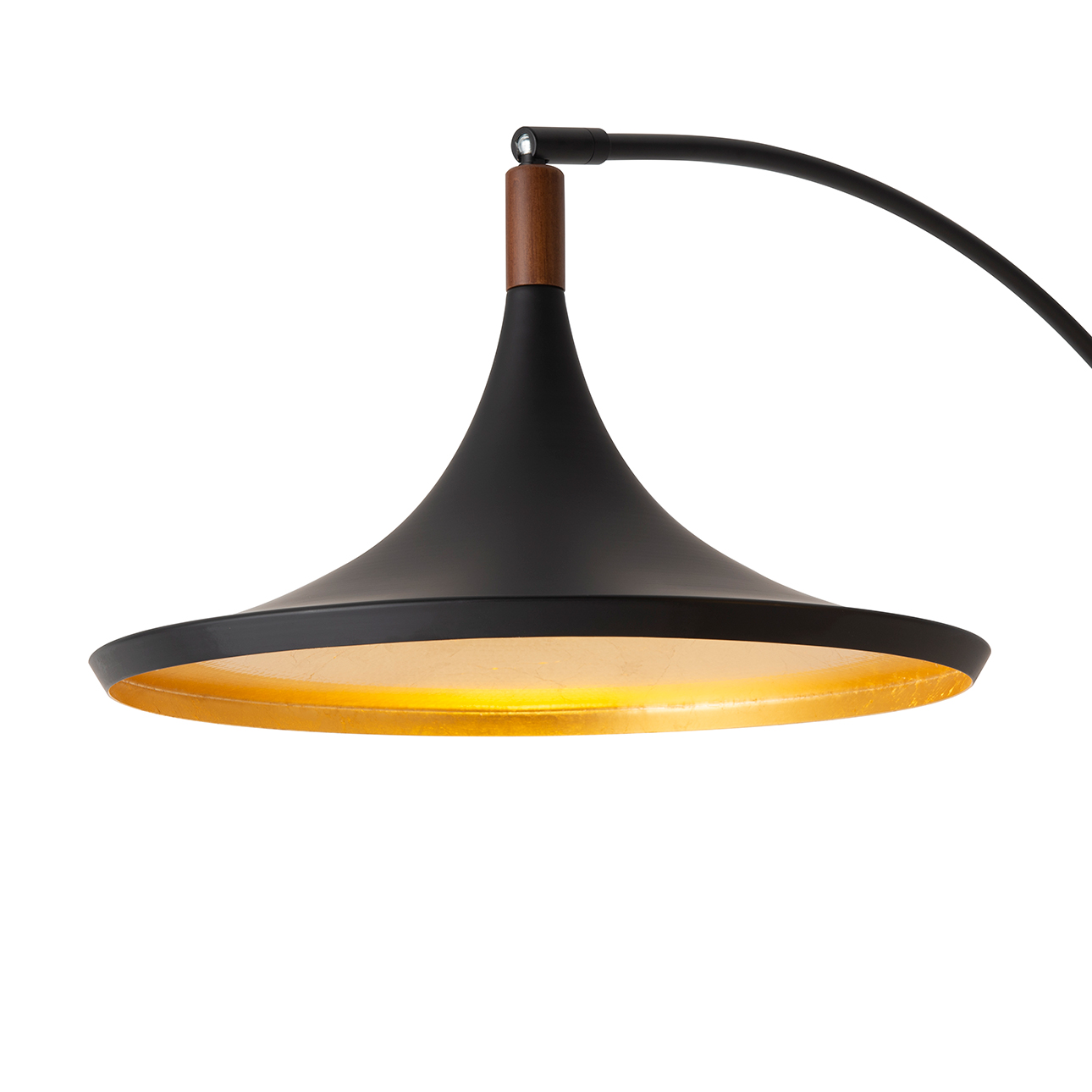 Lodi Three Light Arc Floor Lamp in Matte Black Walnut with Gold Leaf and Marble Base