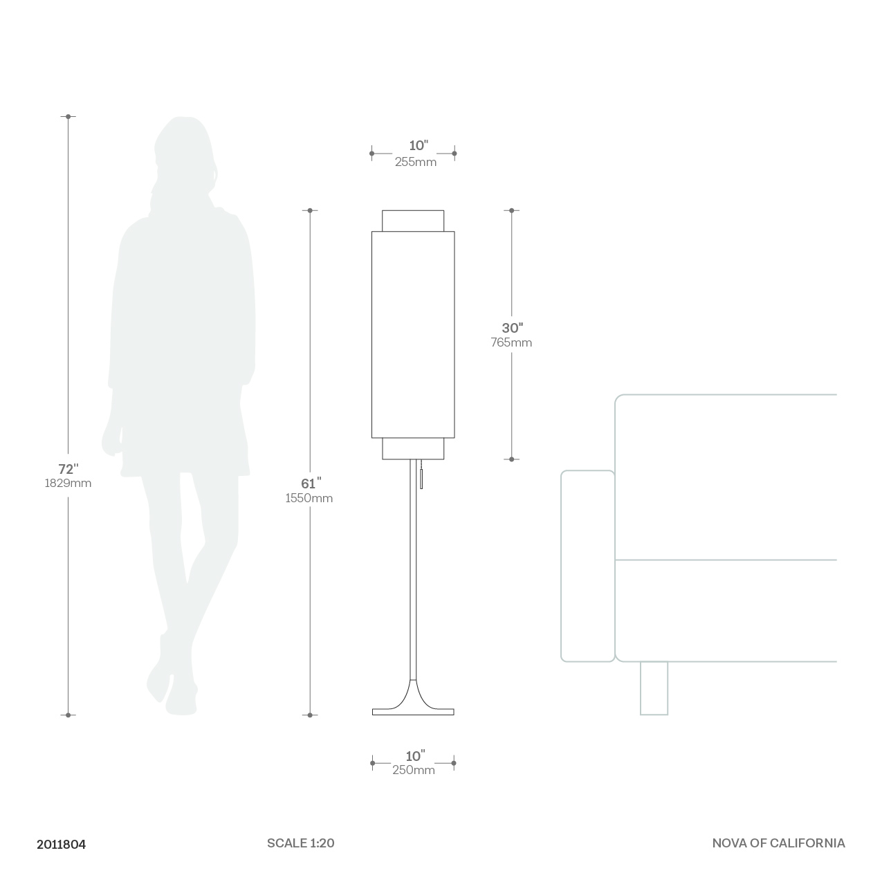 Lollipop Floor Lamp – Black Nickel, White Linen Double Shade, On/Off Pull Chain