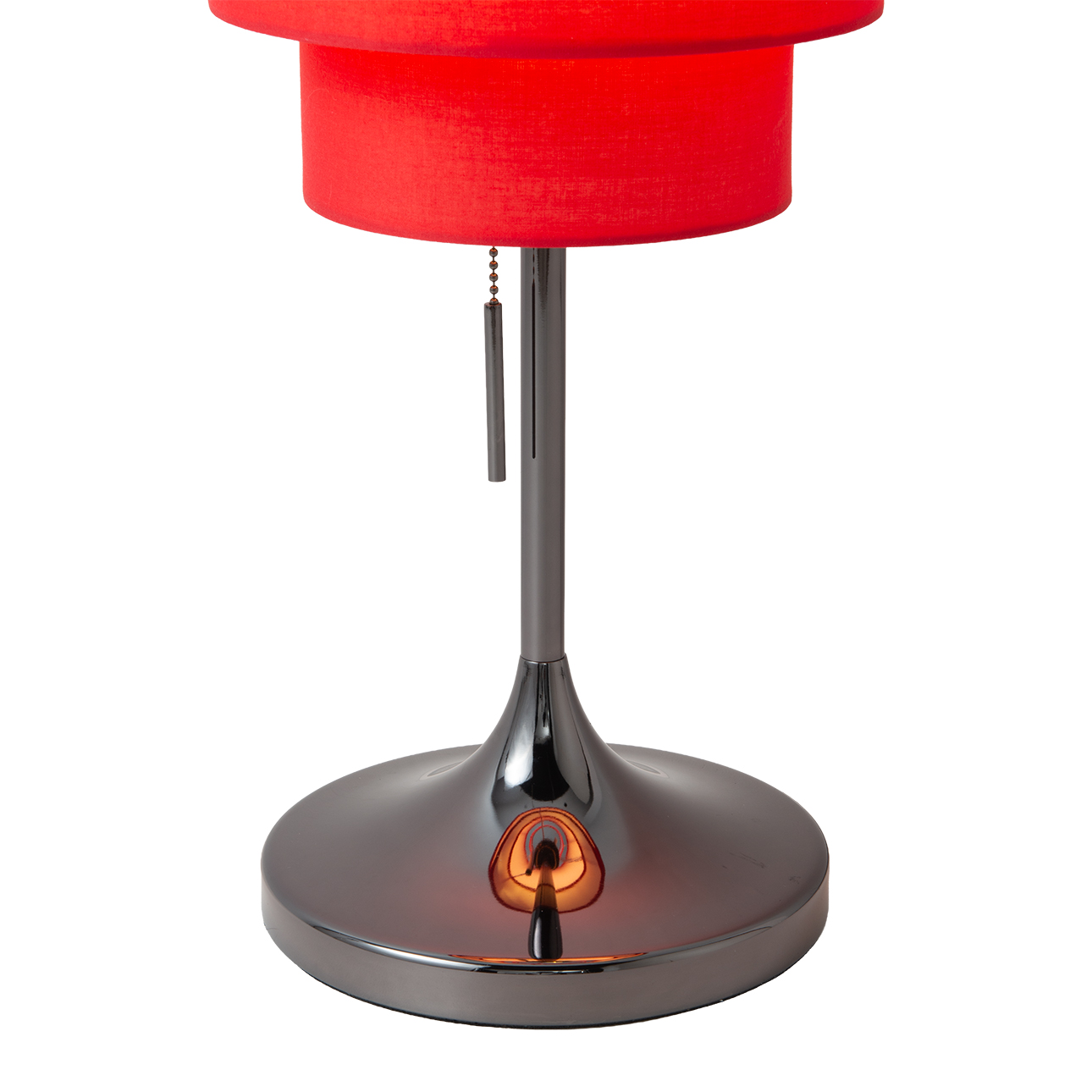 Lollipop Table Lamp in Black Nickel with Crimson Red Double Linen Shade
