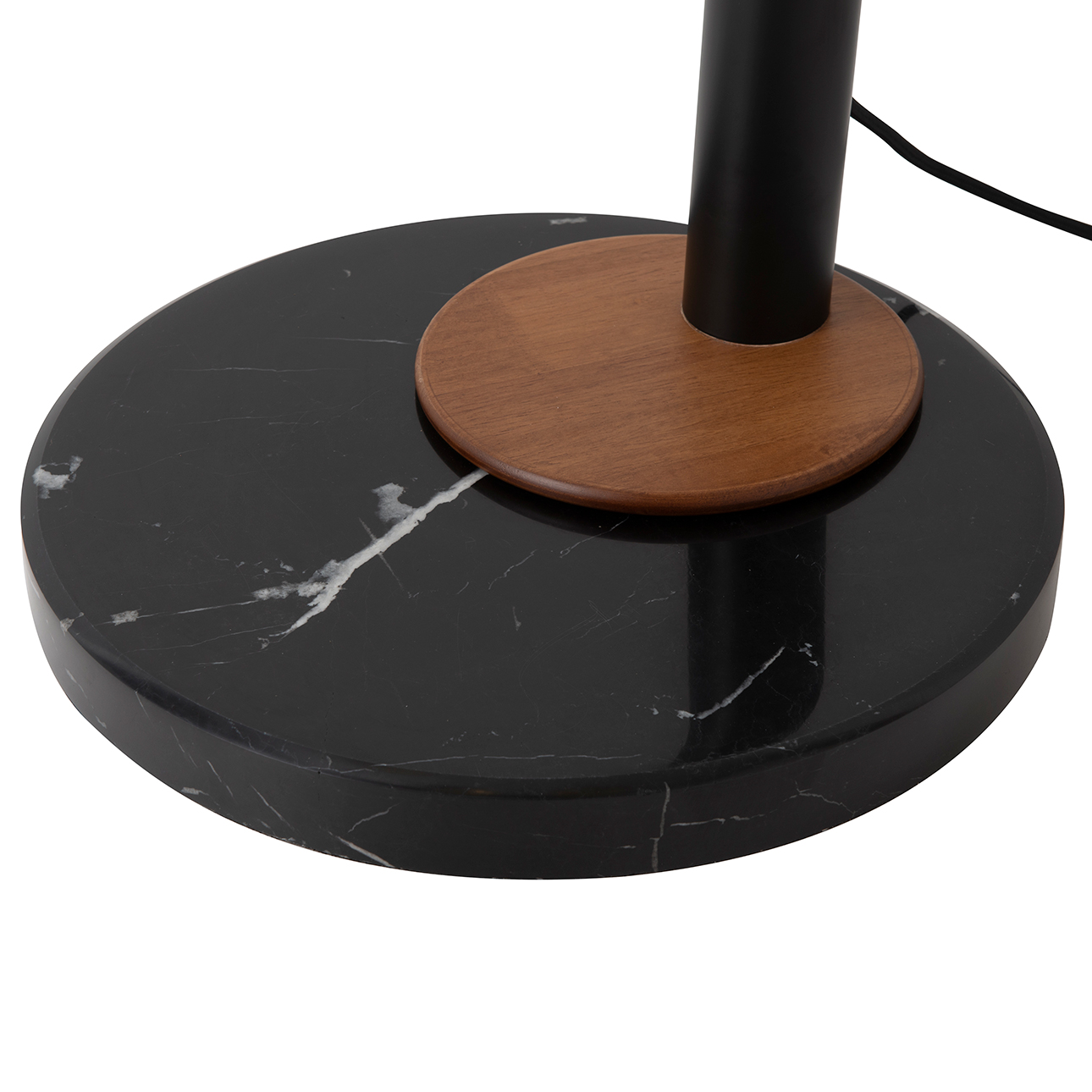 Lodi Three Light Arc Floor Lamp in Matte Black Walnut with Gold Leaf and Marble Base