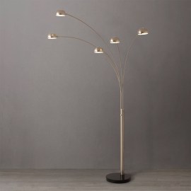 Mushroom Five Light Arc Floor Lamp in Satin Nickel with Black Marble Base