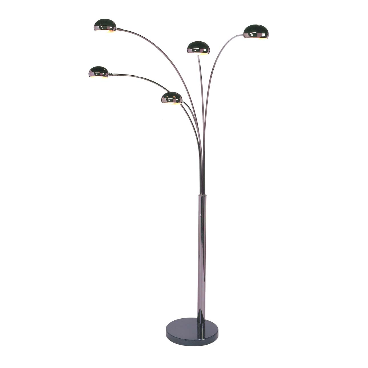 Mushroom Five Light Arc Floor Lamp in Satin Nickel with Black Marble Base