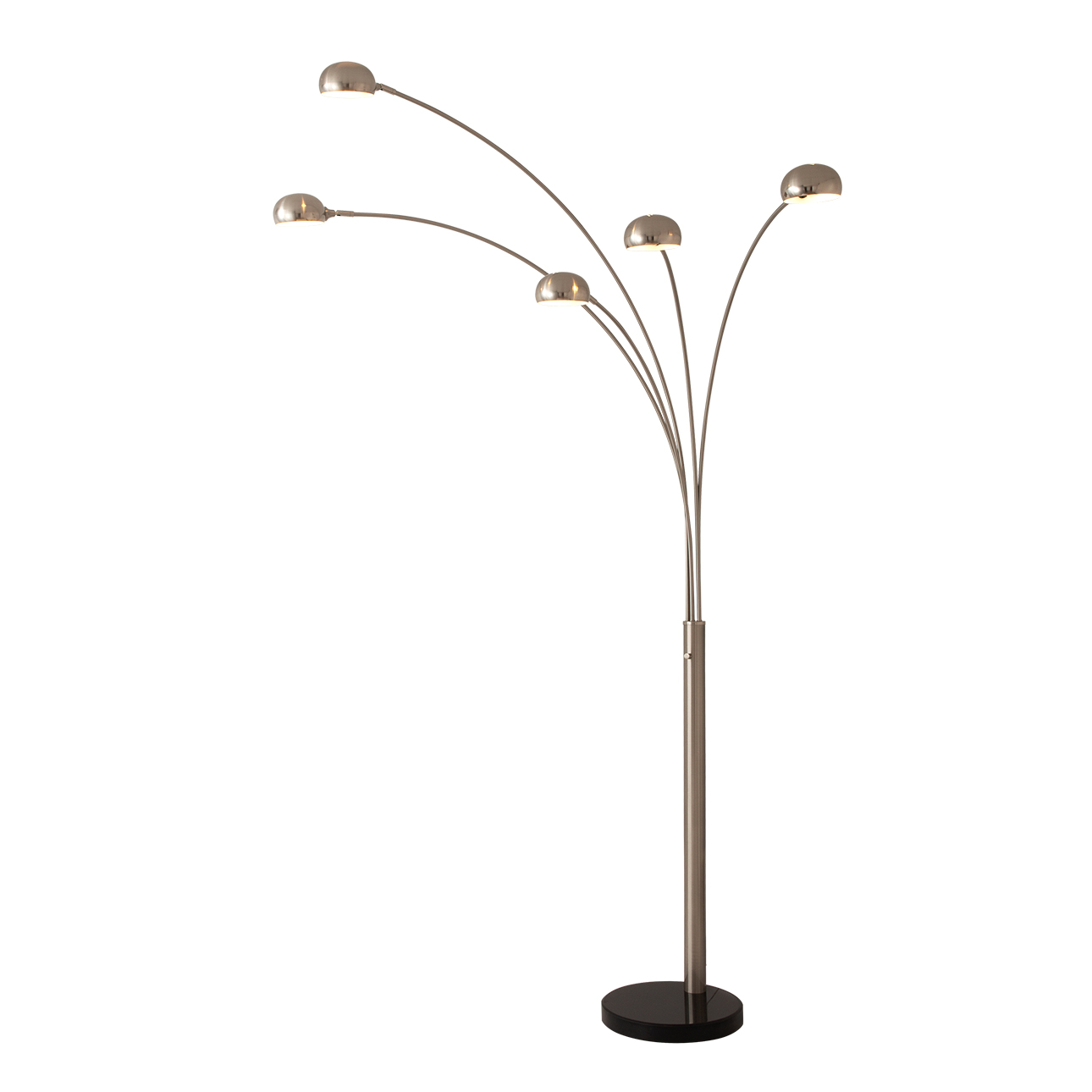 Mushroom Five Light Arc Floor Lamp in Satin Nickel with Black Marble Base