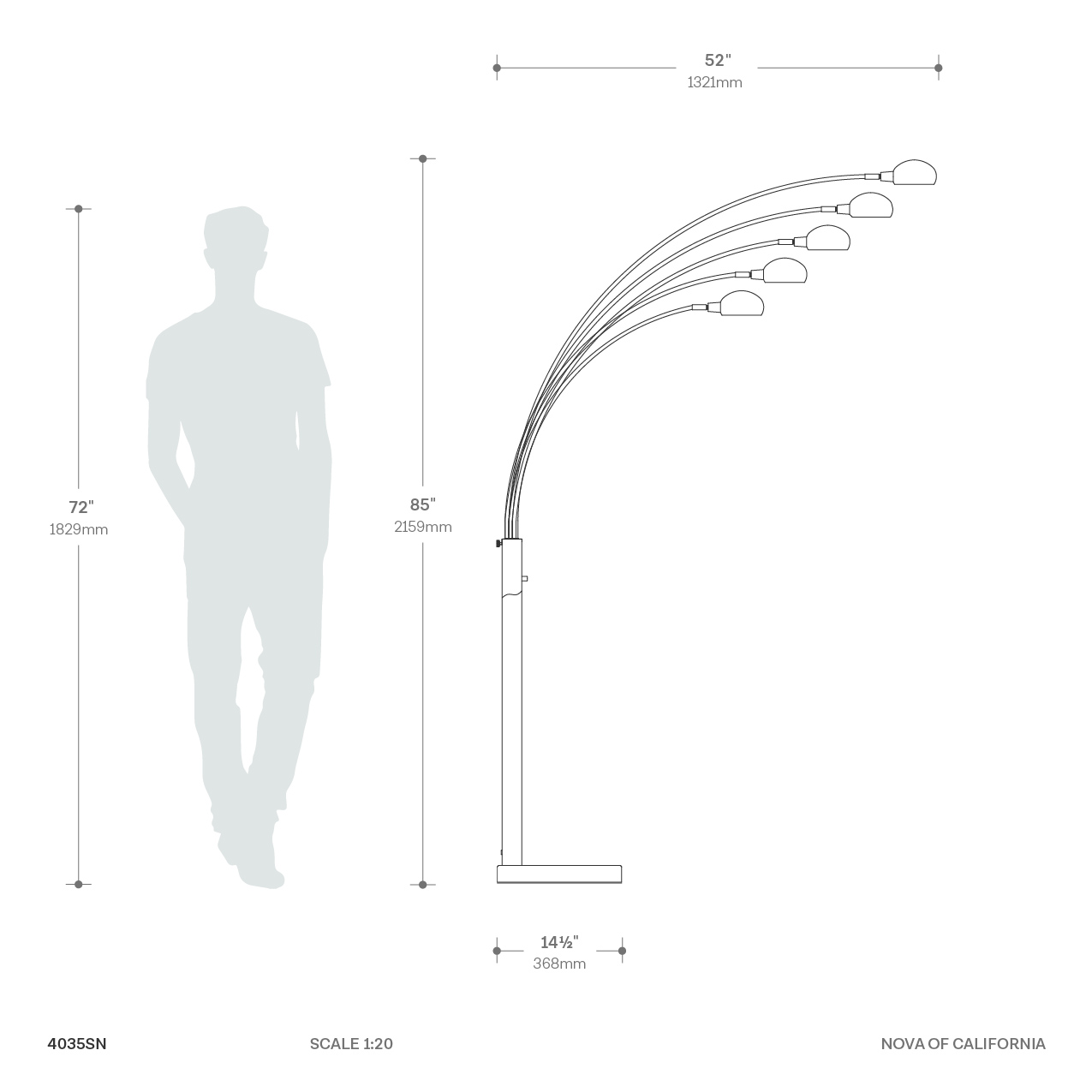 Mushroom Five Light Arc Floor Lamp in Satin Nickel with Black Marble Base