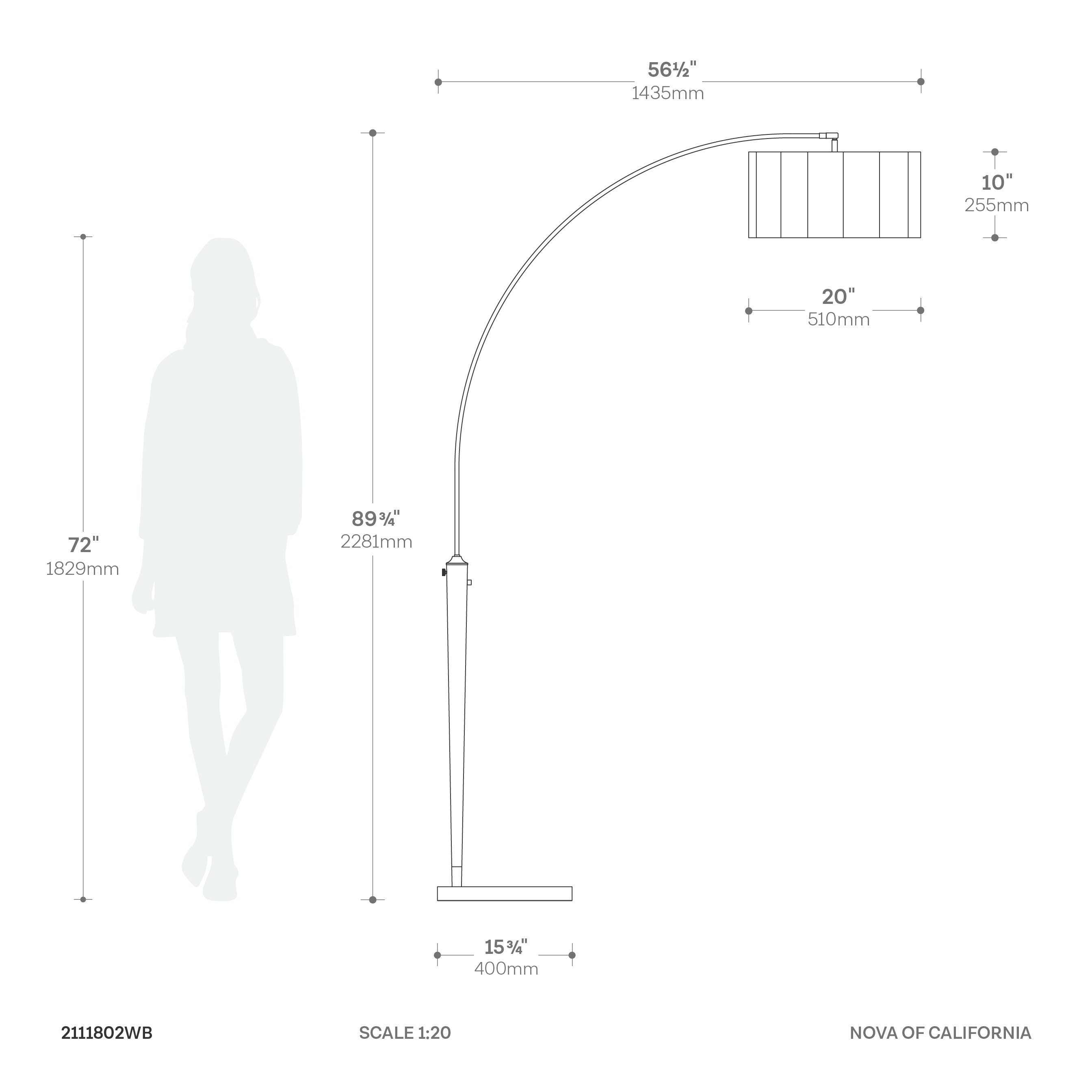 Scalloped One Light Arc Floor Lamp in Walnut and Weathered Brass
