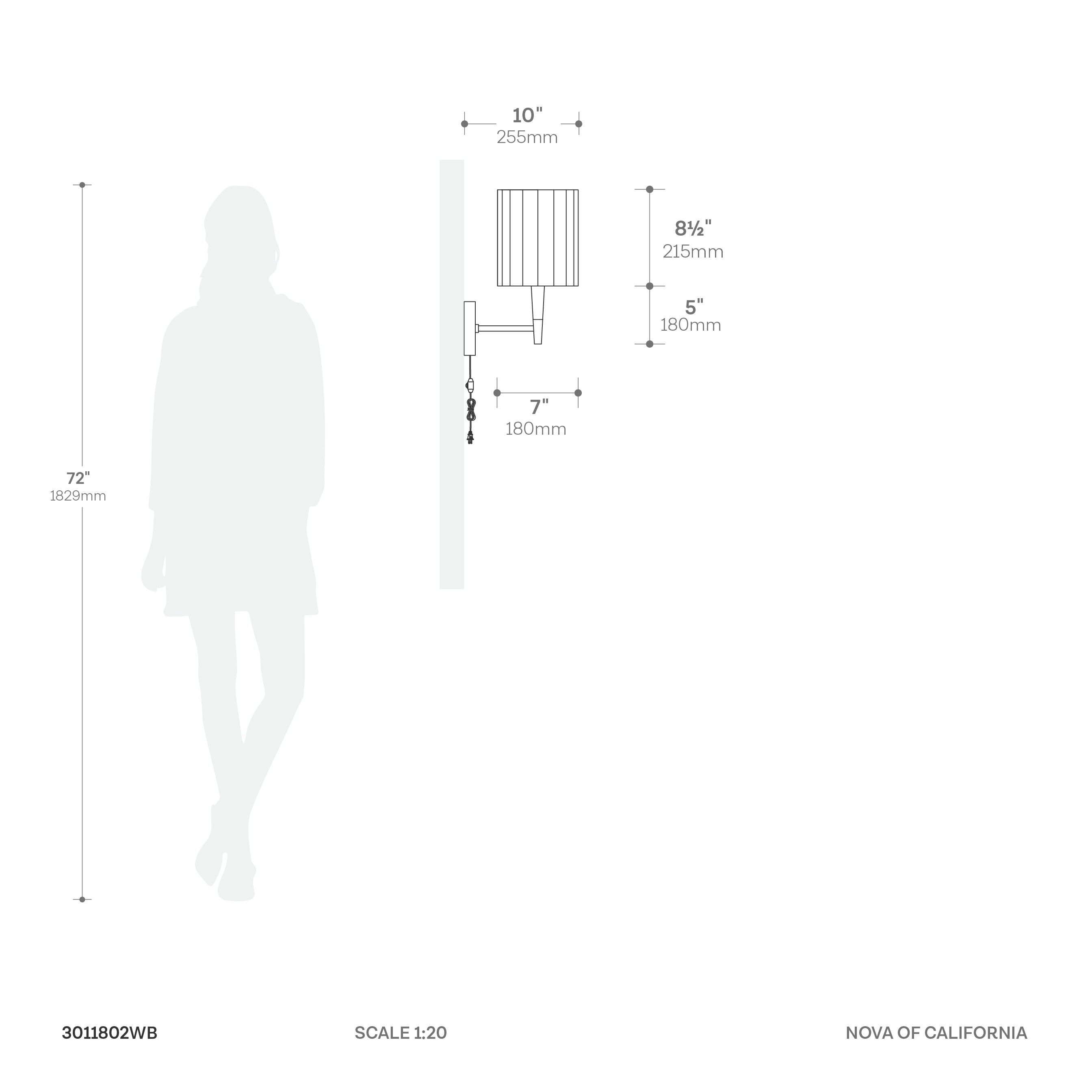 Scalloped Wall Sconce in Walnut and Weathered Brass with White Linen Diffuser