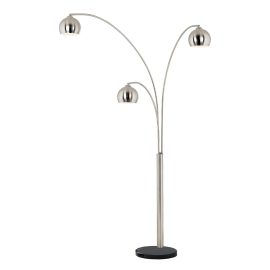 Triple Three Light Arc Floor Lamp in Satin Nickel with Black Marble Base