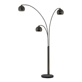 Triplet Three Light Arc Floor Lamp in Black Nickel with Black Marble Base