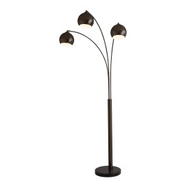 Triplet Three Light Arc Floor Lamp in Black Nickel with Black Marble Base