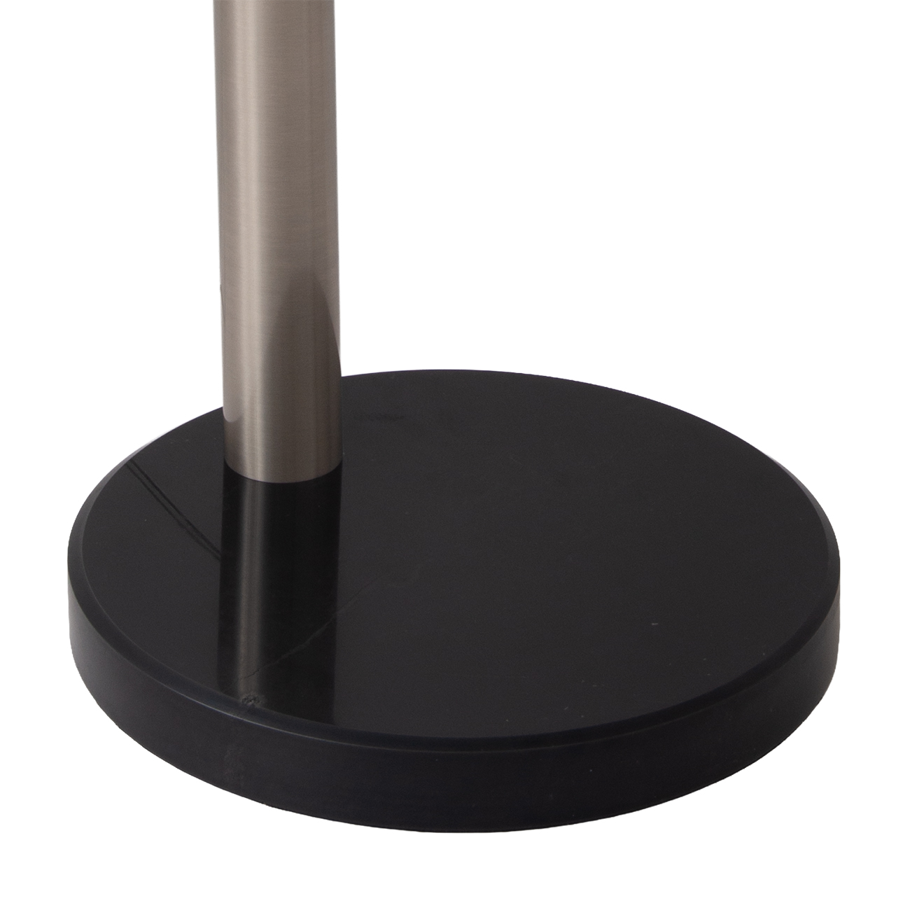 Triple Three Light Arc Floor Lamp in Satin Nickel with Black Marble Base