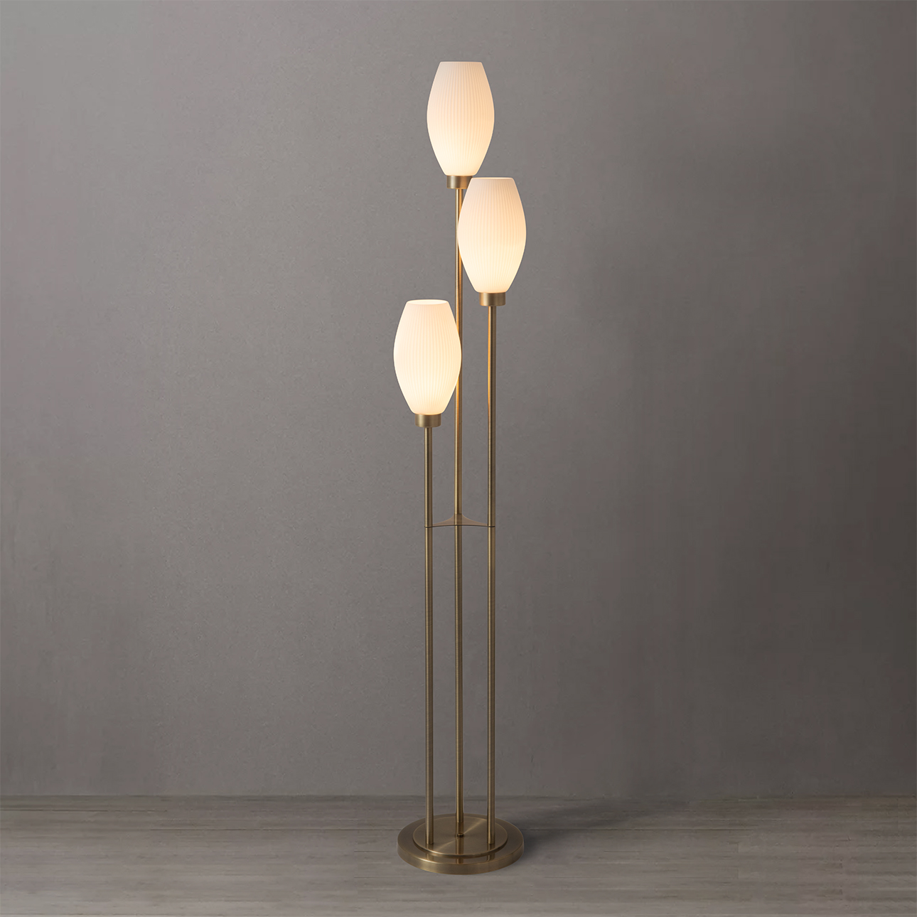 Willows Accent Floor Lamp in Weathered Brass with Opal Glass and Foot Dimmer