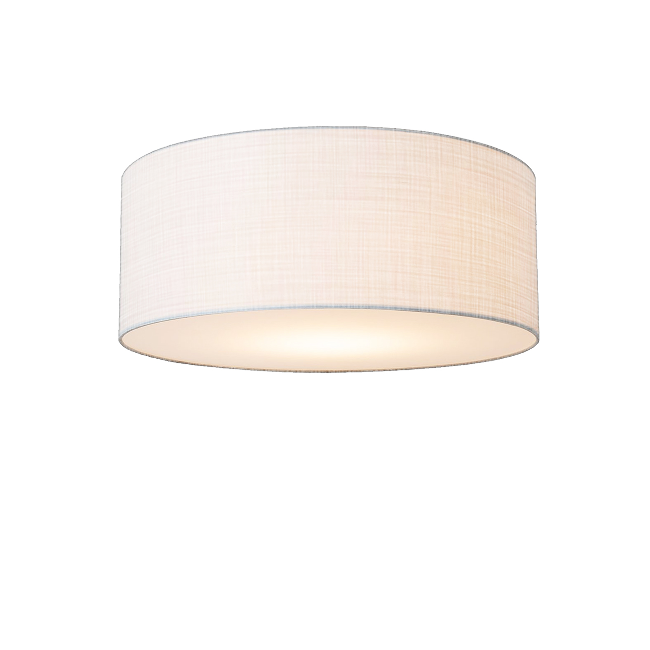 Stretch Flush Mount, 22" Linen Drum Shade, Satin Nickel, Dimmable